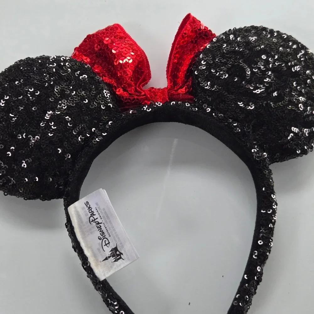 Disney Parks Minnie Mouse Sequin Ears Headband Red Bow Kids‎ Costume